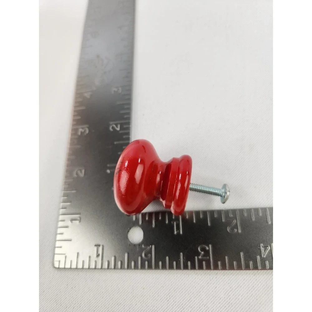 8 Wooden RED Drawer Pulls Dresser Drawer Cabinet Knobs Vintage Handle Painted
